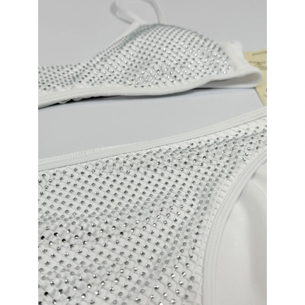 No Boundaries White Rhinestone Mesh Bikini‎ Set Large 12-14 NWT NB17HQ023771